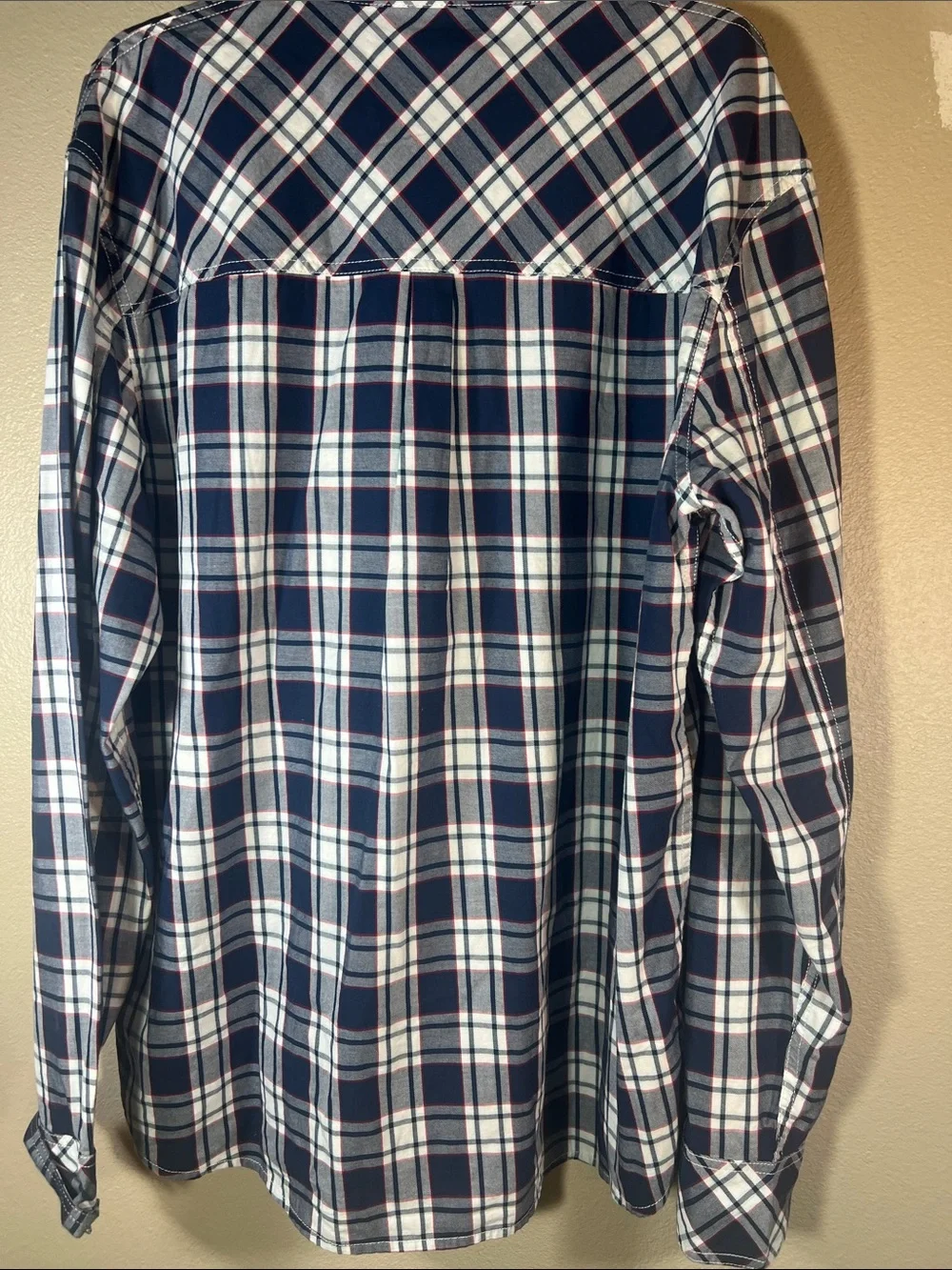 True Religion Navy and White Plaid Button-Down Shirt